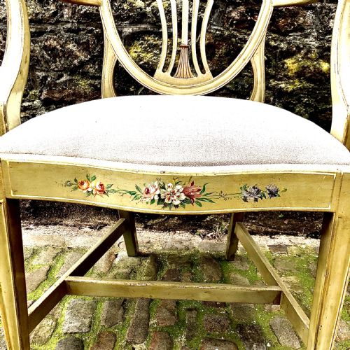 A PAIR OF PAINTED SHERATON REVIVAL ELBOW CHAIRS - ADDITIONAL PHOTO 6