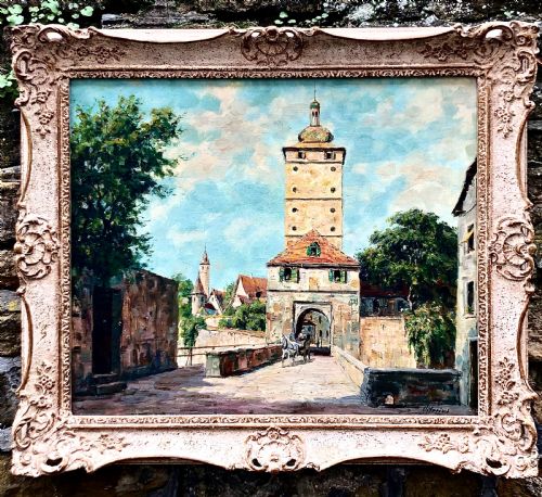 early 20th century oil painting on canvas of rothenburg - CATEGORY: ANTIQUE ART - DATED 1910