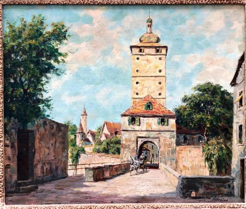 EARLY 20TH CENTURY OIL PAINTING ON CANVAS OF ROTHENBURG - ADDITIONAL PHOTO 1