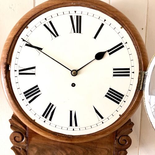 AN EARLY VICTORIAN MAHOGANY DROP DIAL WALL CLOCK - ADDITIONAL PHOTO 2