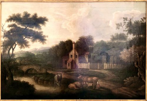 AN EARLY 19TH CENTURY NAIVE LANDSCAPE OIL PAINTING - ADDITIONAL PHOTO 1