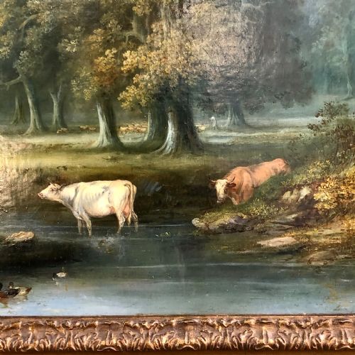 A LATE 18TH CENTURY OIL PAINTING ON CANVAS OF A RURAL IDYL - ADDITIONAL PHOTO 1