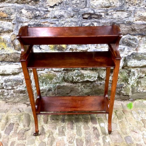 AN EDWARDIAN MAHOGANY TWO TIER BOOK TROUGH - ADDITIONAL PHOTO 1