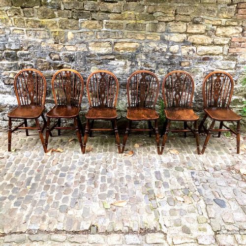 a set of six late 19th century windsor wheelback chairs - CATEGORY: ANTIQUE CHAIRS - DATED 1890