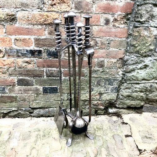 an early 20th century steel companion set of fire irons - CATEGORY: ANTIQUE FIREPLACES - DATED 1900