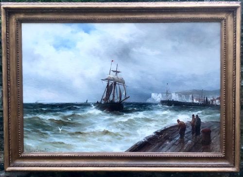 gustave de branski fishing boat near seven sisters oil on canvas - CATEGORY: ANTIQUE ART - DATED VICTORIAN