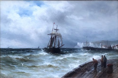 GUSTAVE DE BRANSKI FISHING BOAT NEAR SEVEN SISTERS OIL ON CANVAS - ADDITIONAL PHOTO 1