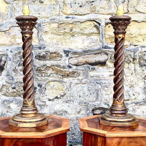 a pair of early 20th century italian giltwood table lamps - CATEGORY: ANTIQUE LIGHTING - DATED 1920