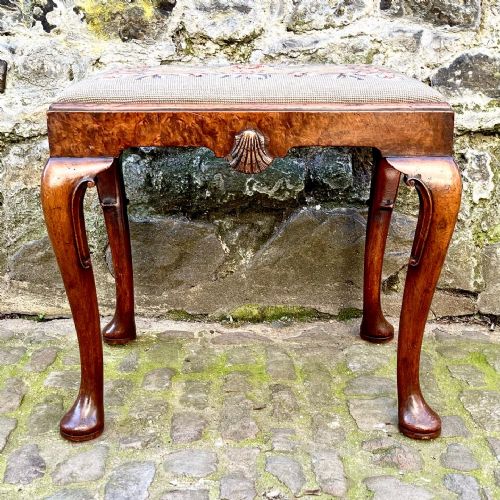 a queen anne style burr walnut stool - CATEGORY: ANTIQUE STOOLS - DATED 1890
