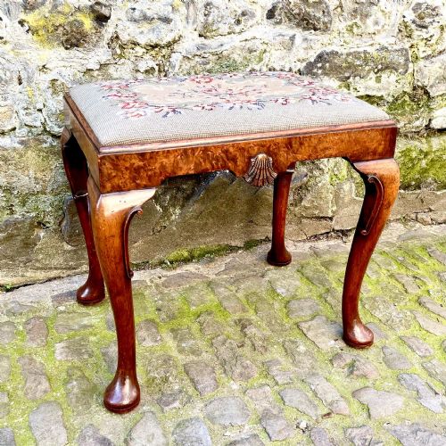 A QUEEN ANNE STYLE BURR WALNUT STOOL - ADDITIONAL PHOTO 3