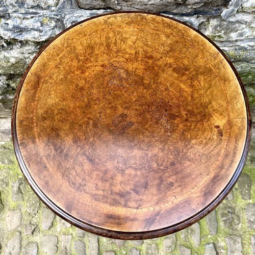 AN UNUSUAL VICTORIAN BURR WALNUT AND BOXWOOD TRIPOD WINE TABLE - ADDITIONAL PHOTO 1