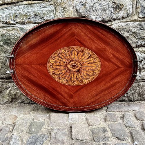 a fine late 19th century inlaid mahogany tray - CATEGORY: ANTIQUE MISCELLANEOUS - DATED 1890