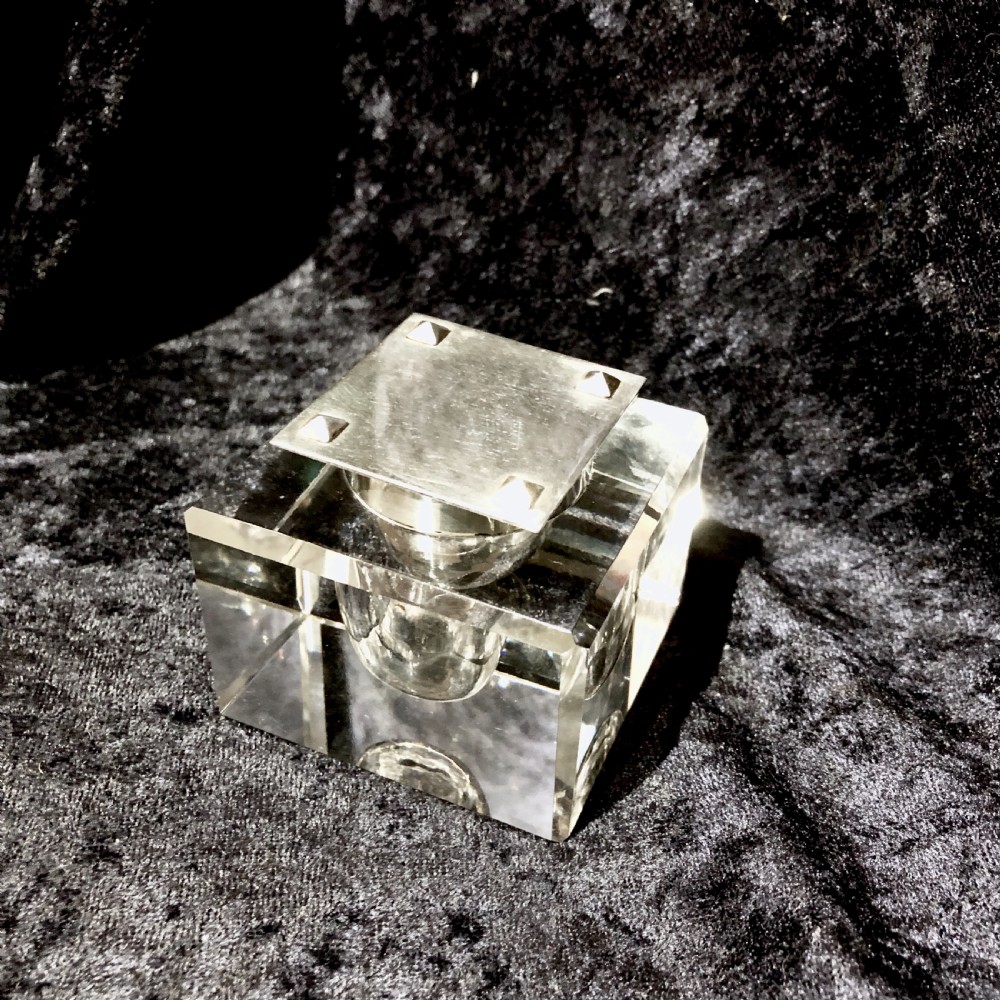 Art Deco silver and crystal inkwell by Cartier
