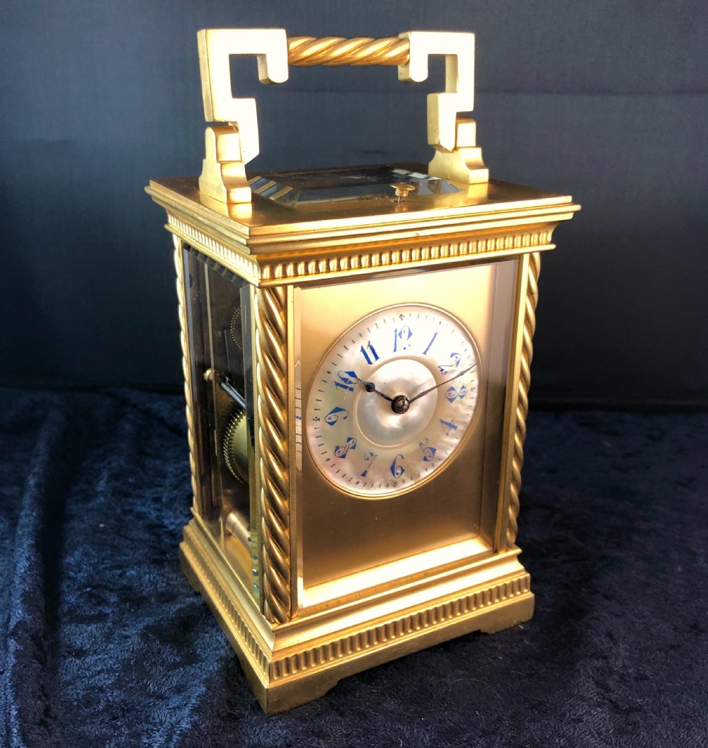A fine late 19th century gilt brass carriage clock by Drocourt 