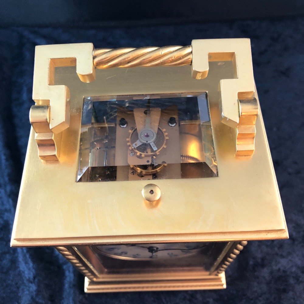 A fine late 19th century gilt brass carriage clock by Drocourt  View VI
