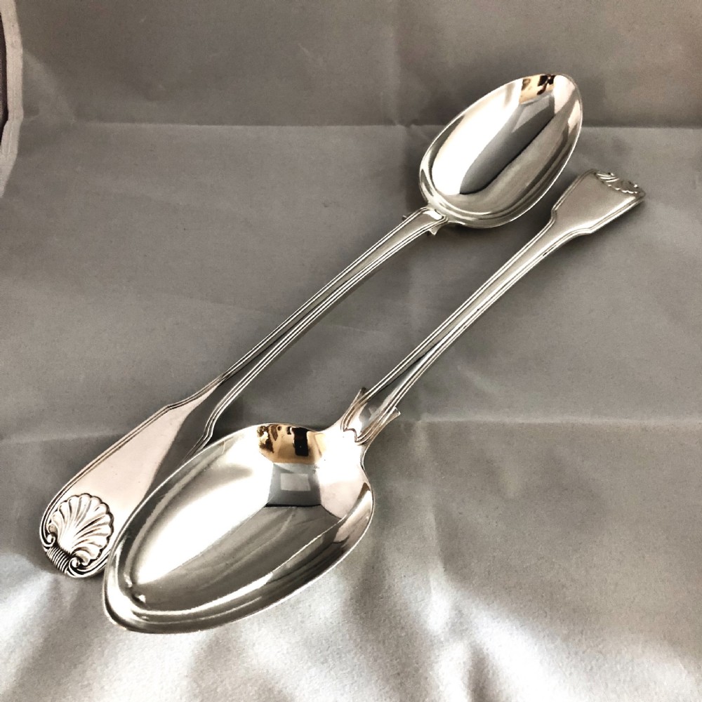 Pair of William IV silver basting or serving spoons London 1830 View III
