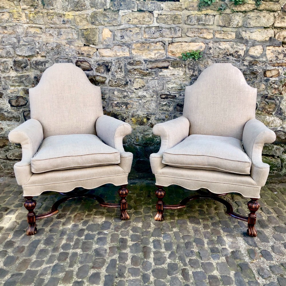 A pair of late 19th century walnut armchairs 