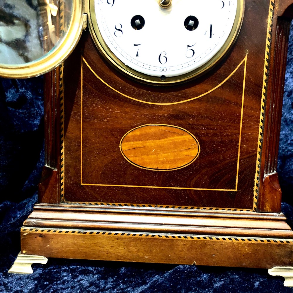 An Edwardian mahogany mantel clock  View III