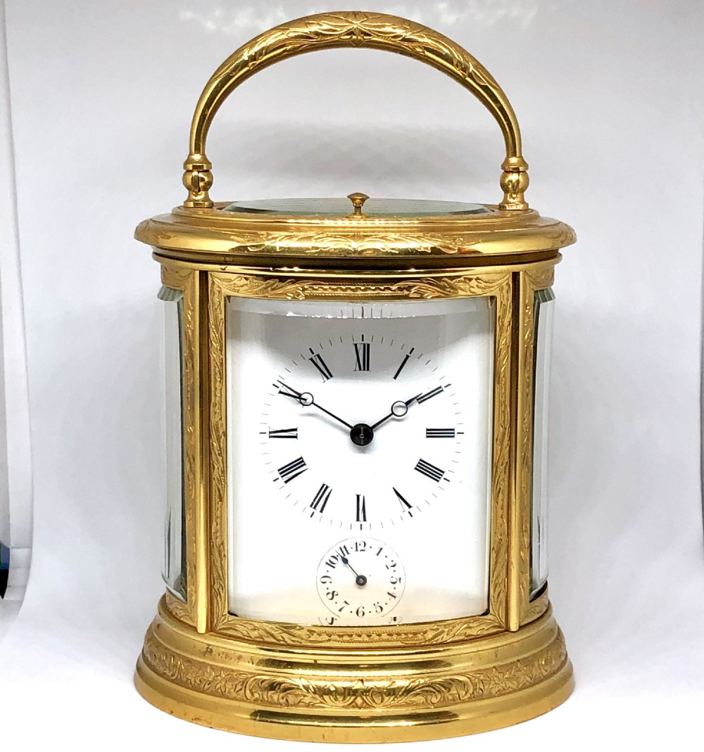 A fine late 19th century French gilt brass carriage clock by Brunelot 