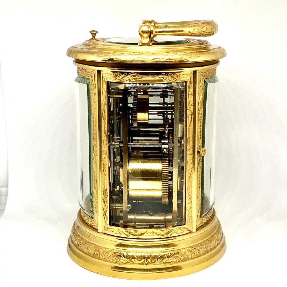A fine late 19th century French gilt brass carriage clock by Brunelot  View V