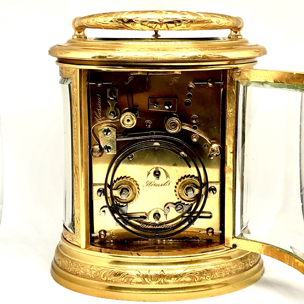 A fine late 19th century French gilt brass carriage clock by Brunelot  View VI