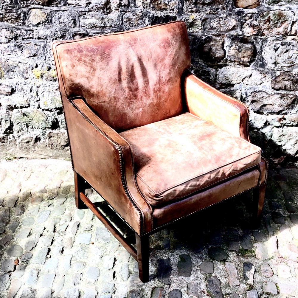 An Edwardian leather and mahogany armchair  View IV