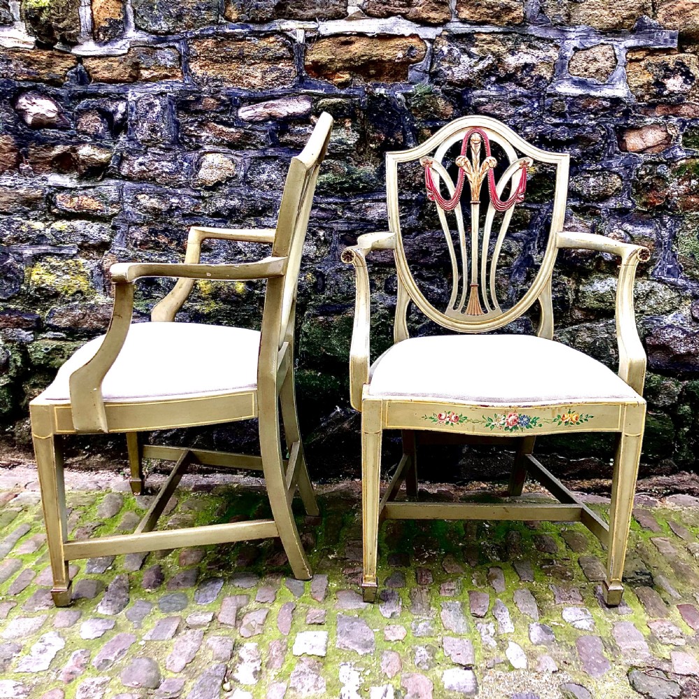 A pair of painted Sheraton Revival elbow chairs  View II
