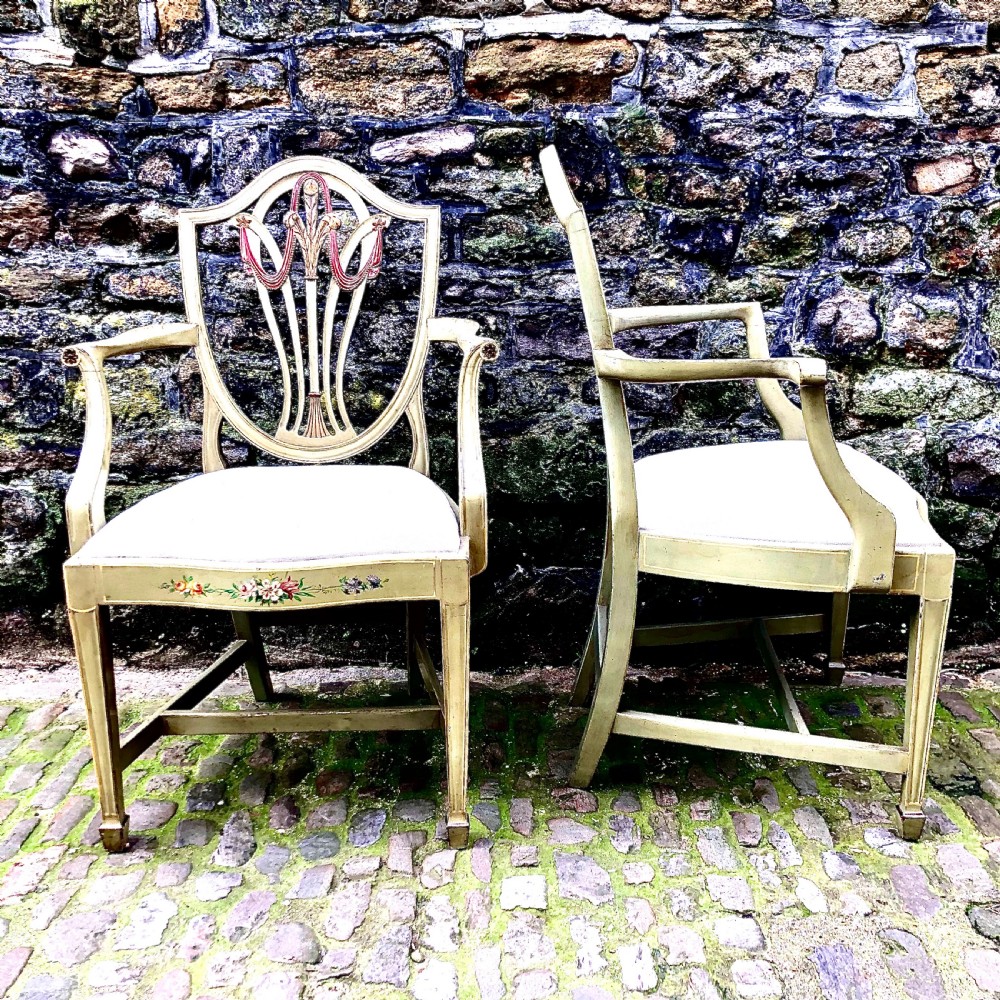 A pair of painted Sheraton Revival elbow chairs  View III