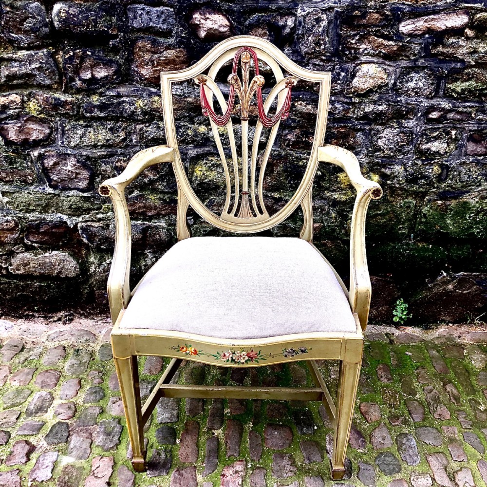 A pair of painted Sheraton Revival elbow chairs  View V