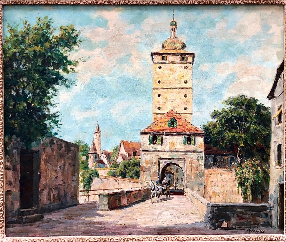 Early 20th century oil painting on canvas of Rothenburg View II