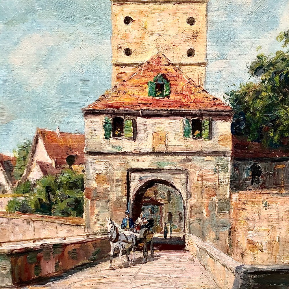 Early 20th century oil painting on canvas of Rothenburg View III