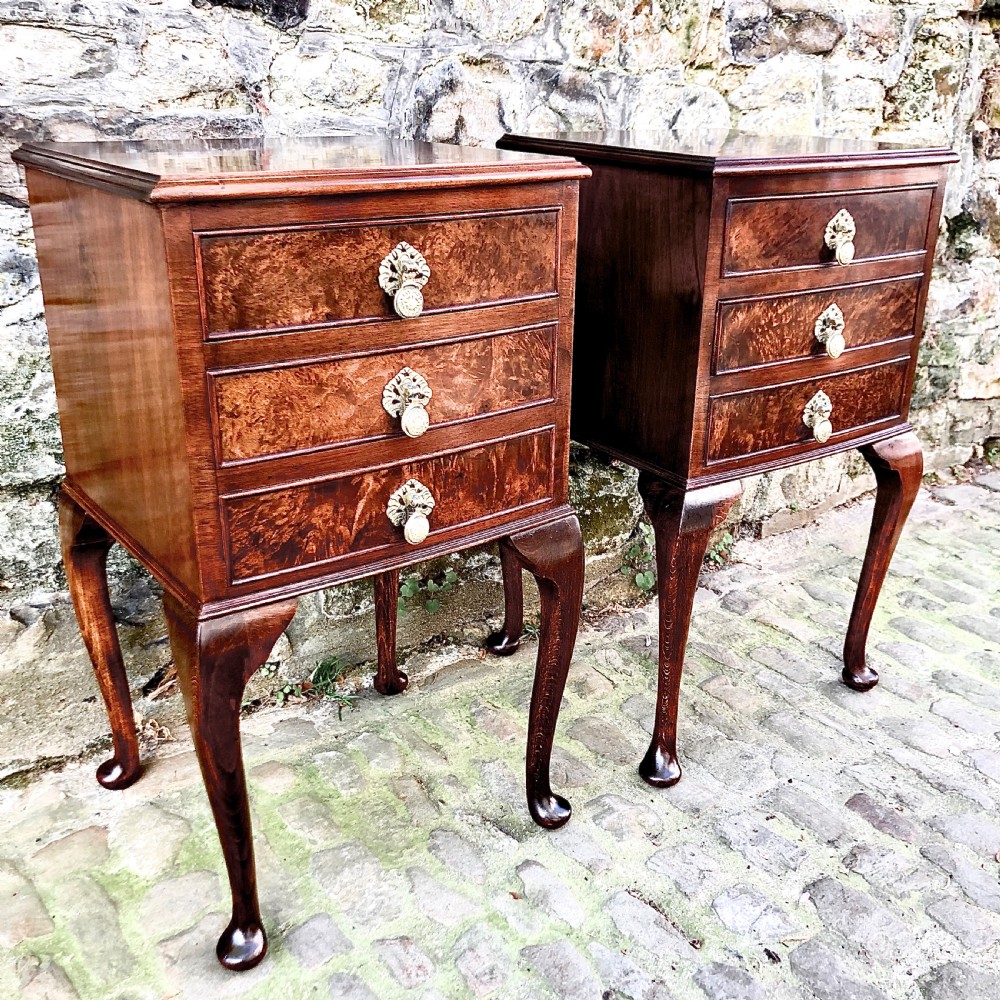 A pair of early 20th century walnut bedside tables  View III