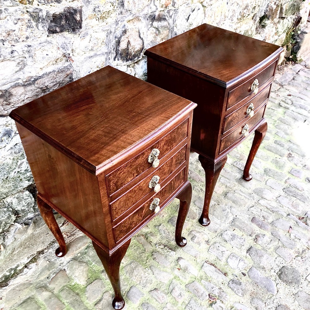 A pair of early 20th century walnut bedside tables  View IV