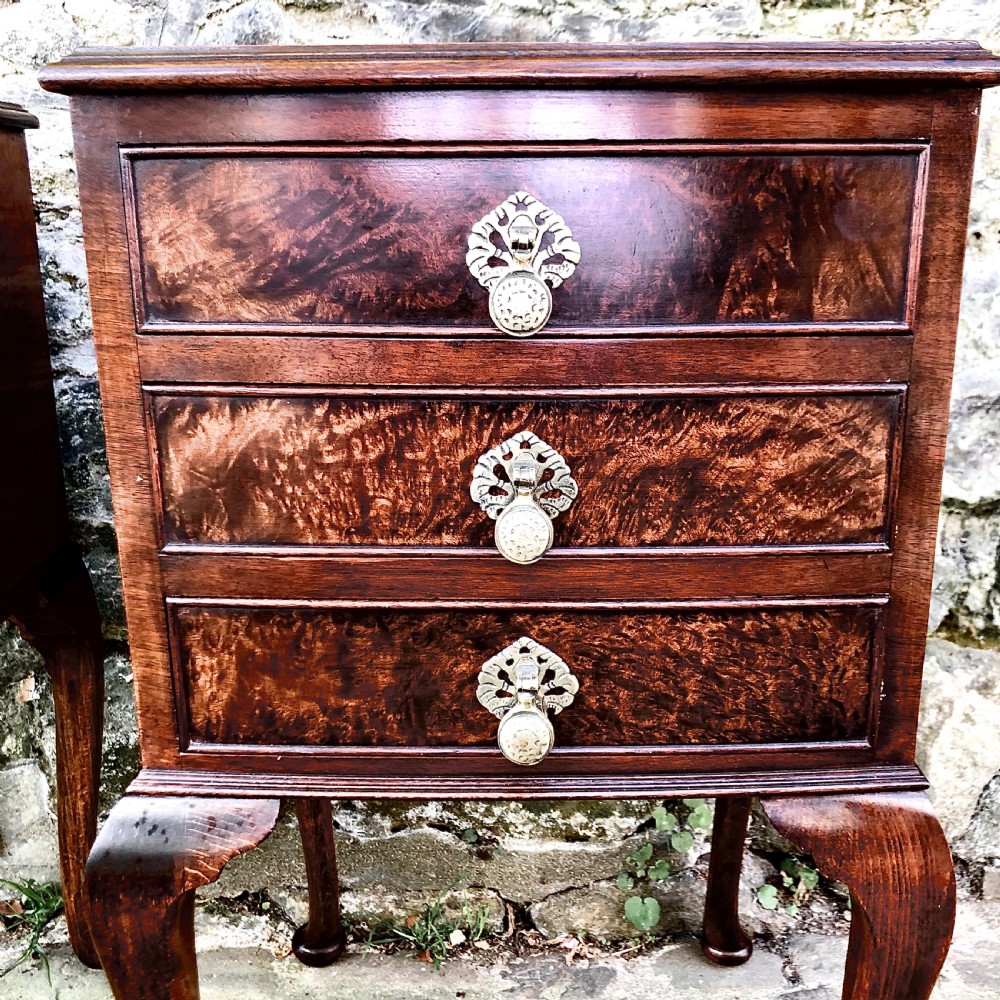 A pair of early 20th century walnut bedside tables  View V