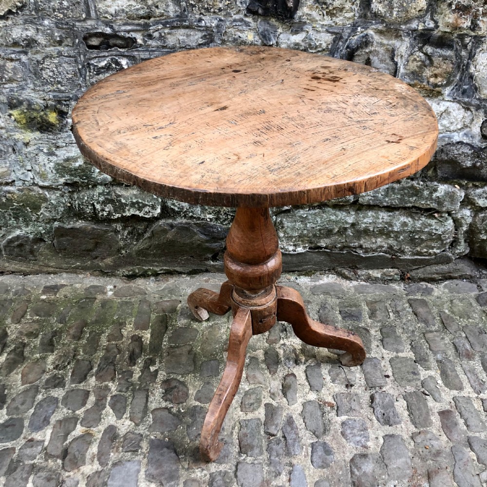 An unusual artisan made elm tripod table  View II