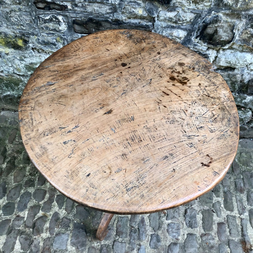 An unusual artisan made elm tripod table  View III