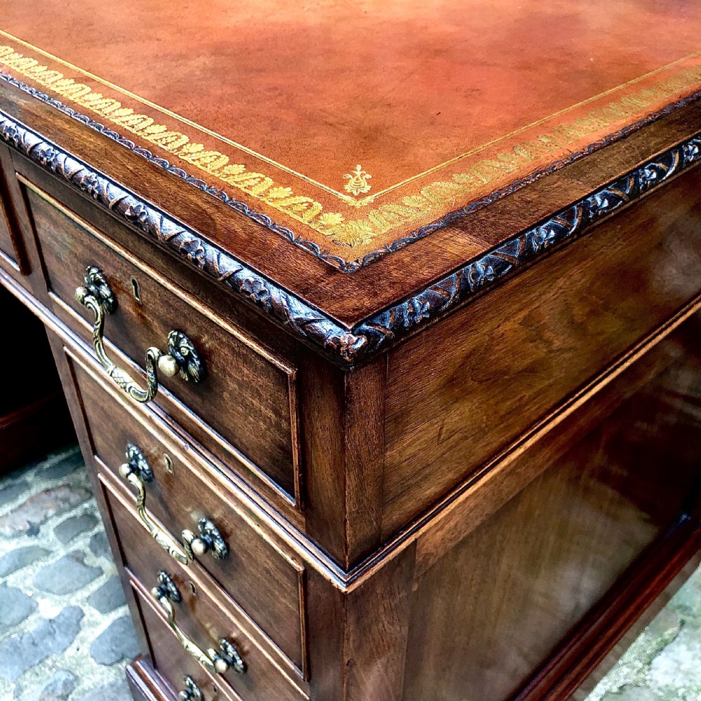 An Edwardian mahogany pedestal desk  View X