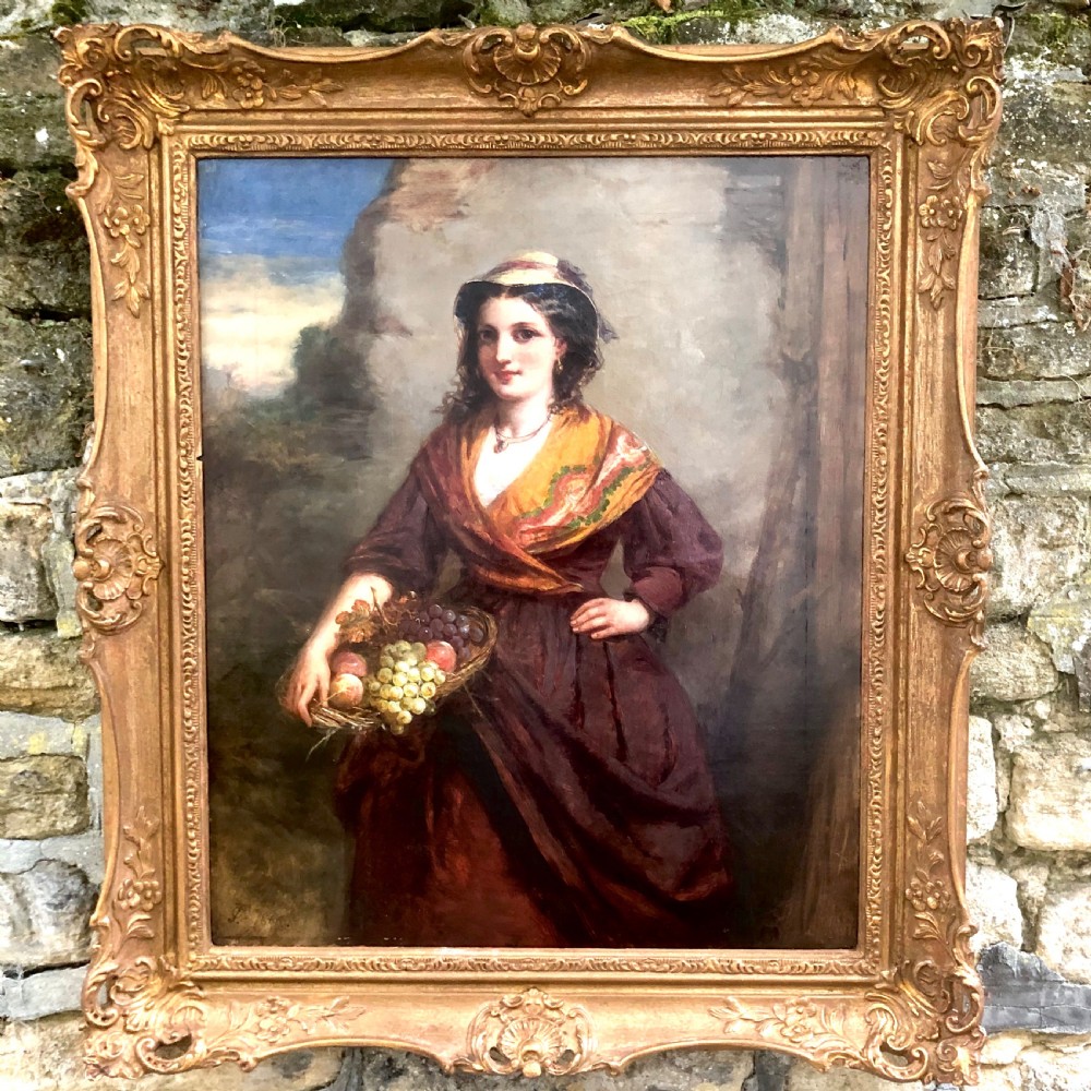 James Cole: An oil painting of a girl with a basket of fruit 