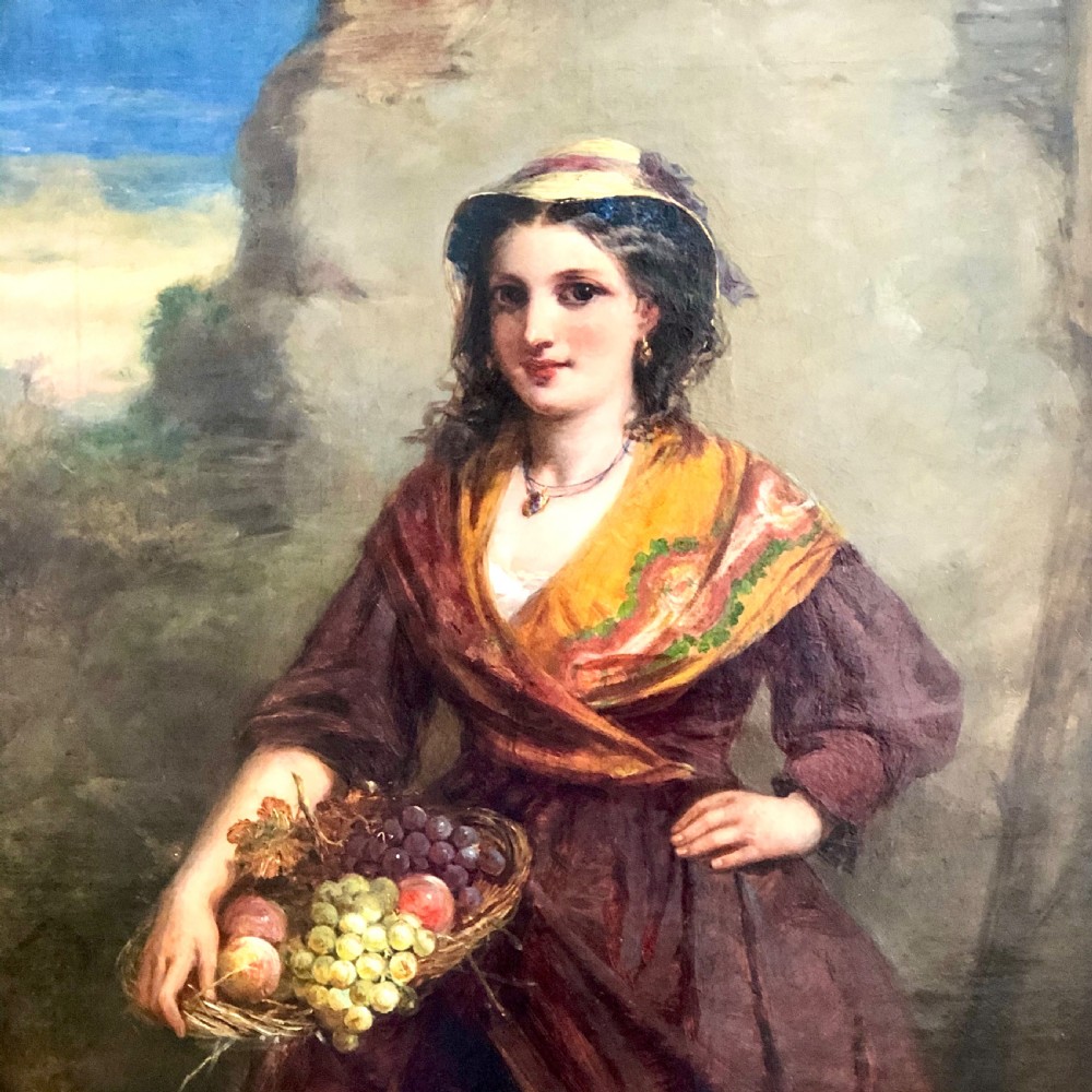 James Cole: An oil painting of a girl with a basket of fruit  View II