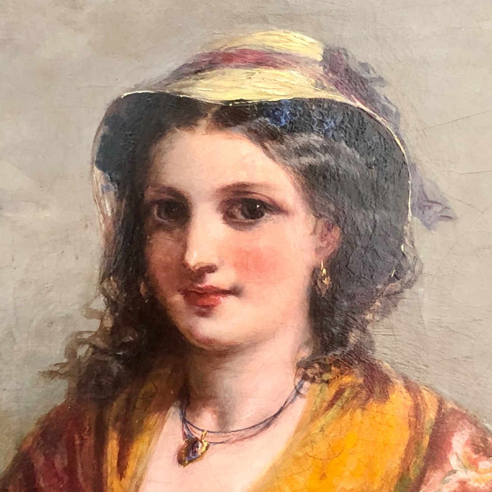 James Cole: An oil painting of a girl with a basket of fruit  View III