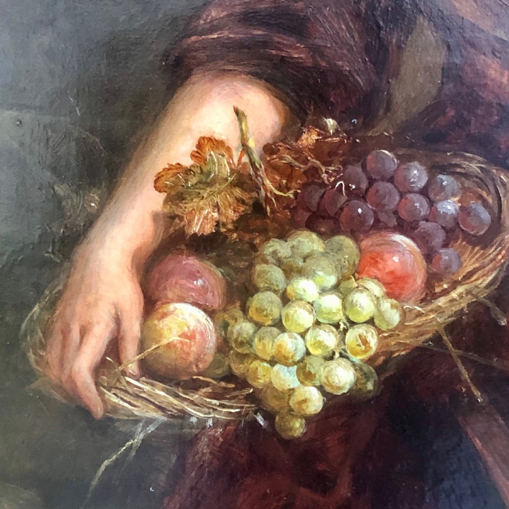 James Cole: An oil painting of a girl with a basket of fruit  View IV