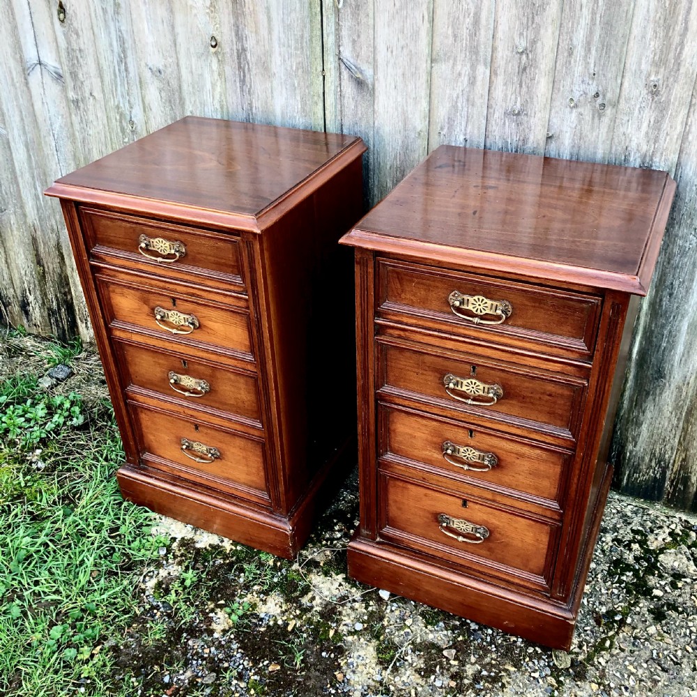 A pair of Edwardian mahogany bedside tables  View II