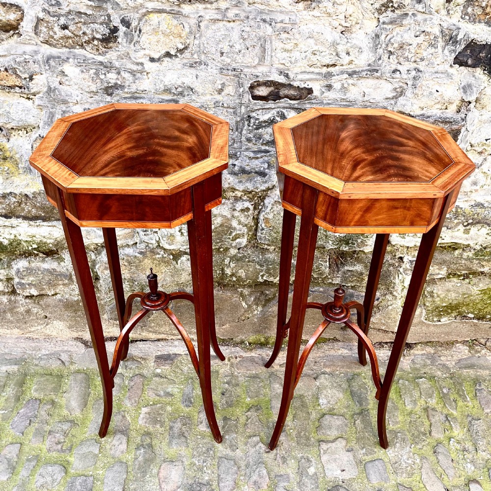 A pair of late 19th century mahogany Sheraton Revival lampstands  View II