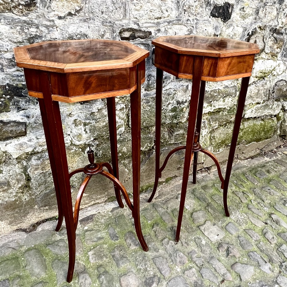 A pair of late 19th century mahogany Sheraton Revival lampstands  View III