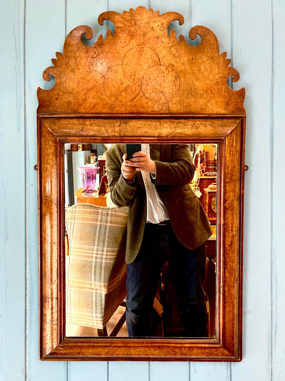 A William III style burr walnut mirror