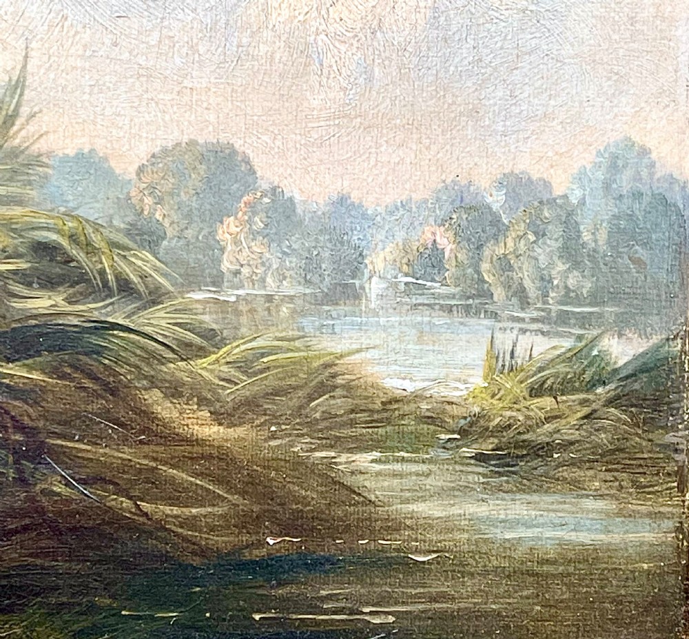 A late 19th century oil painting on canvas of spaniels hunting View IV
