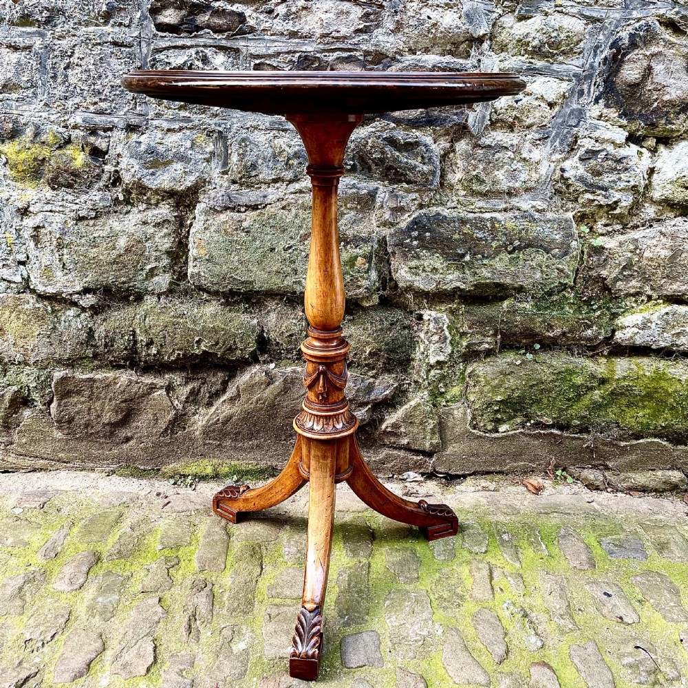 An unusual Victorian burr walnut and boxwood tripod wine table
