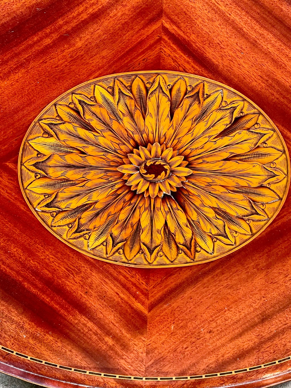 A fine late 19th century inlaid mahogany tray View II