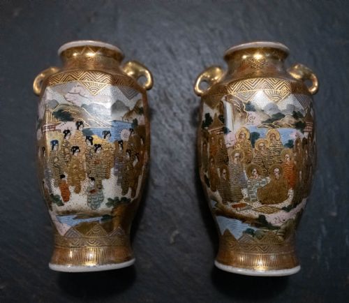Pair of Hand Painted Japanese Satsuma Vases