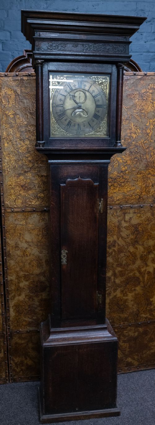 Oak 30 Hour Brass Square Dial Long Case Clock